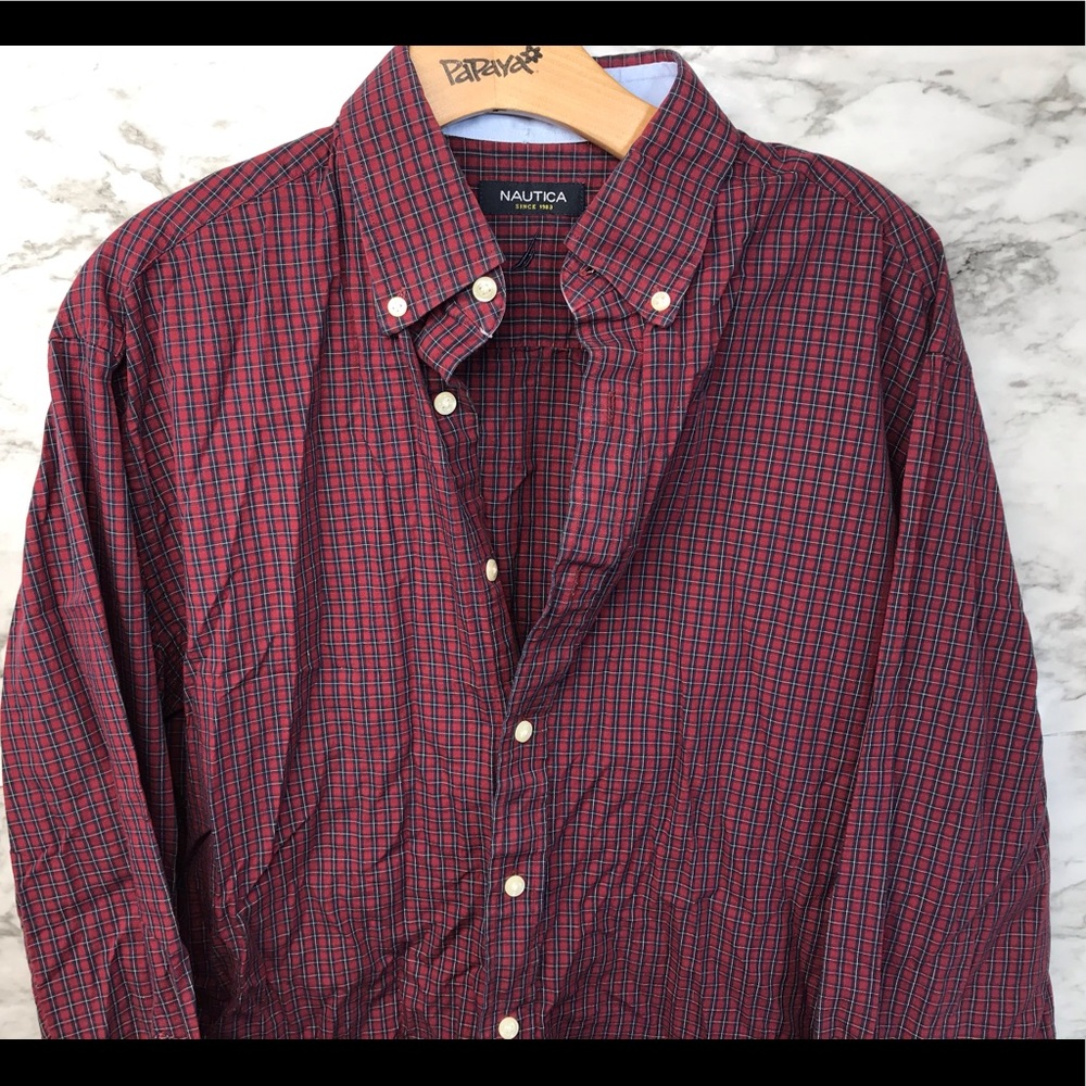 Nautica Men's Button Down Plaid Dress Shirt Large
